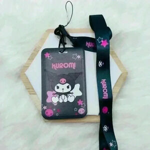 Kuromi Cute Badge Card Holder With Lanyard in Black